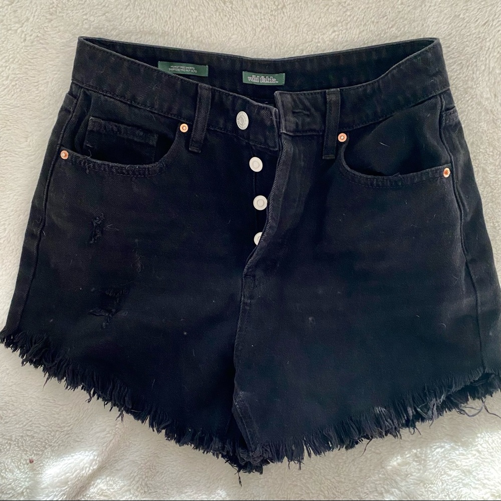 High waisted black denim shorts